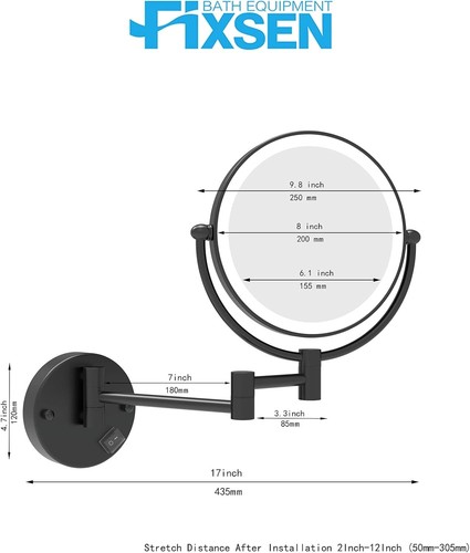 8 Inch LED Wall Mount Two-Sided Magnifying Makeup Vanity Mirror 12 Inch Exten... - 第 7/9 張圖片
