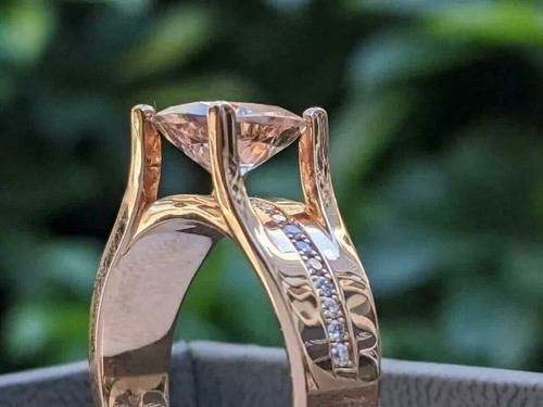 14K Rose Gold Plated 3Ct Cushion Lab-Created Morganite Women's Engagement Ring - Picture 5 of 6