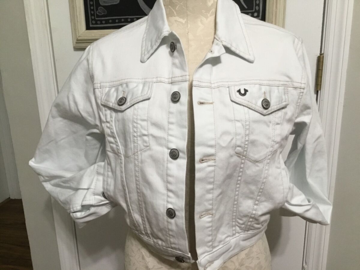 True Religion Women's Shrunken Trucker Denim Optic White True Religion Women's Shrunken Trucker Denim Optic White