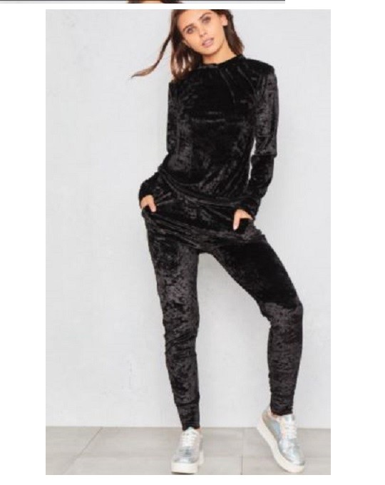 Ladies Womens Crushed Velvet Lounge Tracksuit Sweatshirt Suit Pant