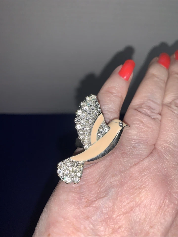Anillo Bird In Flight Esmalte Rosa y Plata Talla 6 Buena Calidad Unisex Foto 3 de 4
