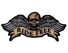 RIDE FREE EMBROIDERED 4.5" X 2.5" WINGED SKULL BIKER RIDER PATCH / IRON OR SEW