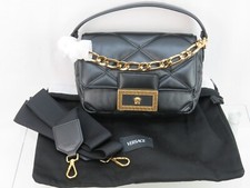NWT VERSACE QUILTED BLACK LEATHER GOLD MEDUSA GOLD CHAIN SHOULDER BAG $1700