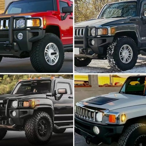 Full LED Front Amber Smoked Side Marker Lights Pair For 2006-2010 Hummer H3 H3T - Picture 2 of 5