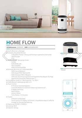 Mobile Luftreiniger Purifyer Home Flow Plasma-Technologie für 60 m², 400 m³/h