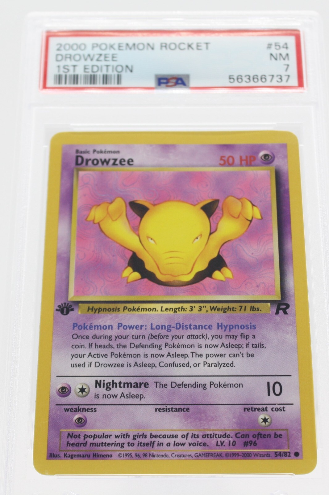 PSA 7 NEAR MINT 2000 Pokemon Team Rocket #54 Drowzee 1st Edition !!!