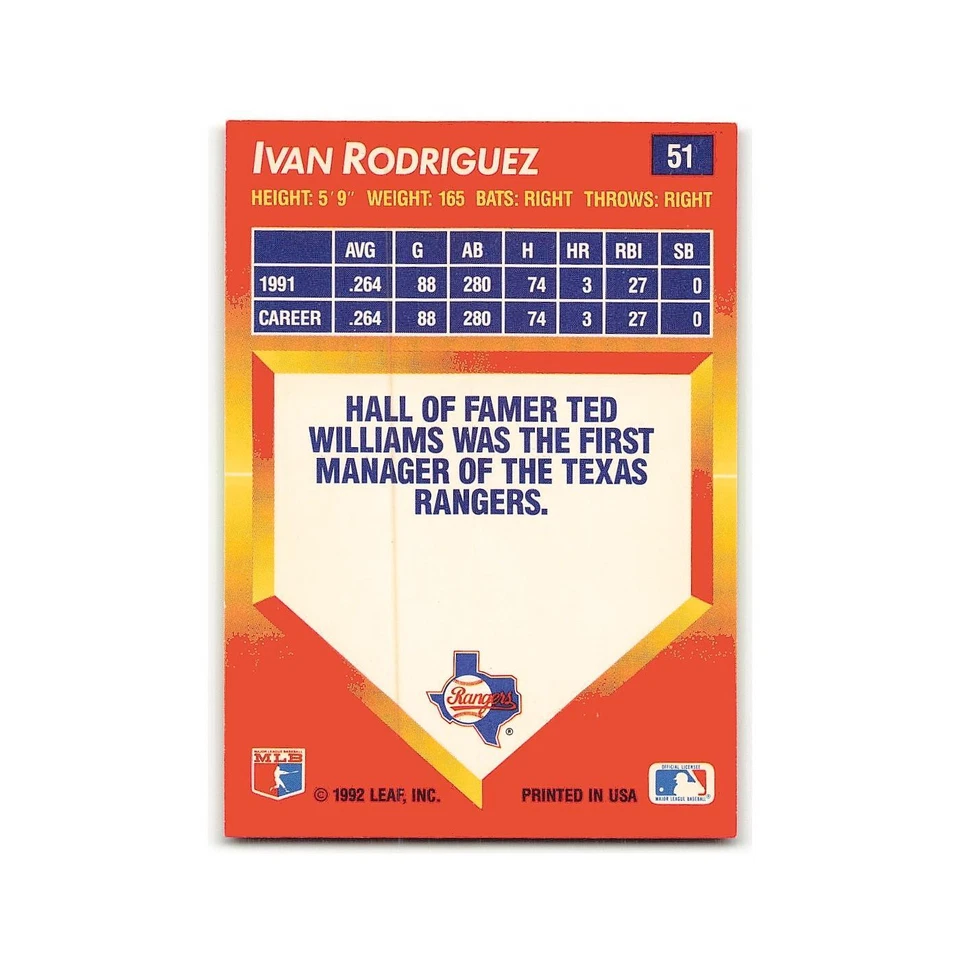Ivan Rodriguez 1992 Triple Play #51 Texas Rangers Baseball Card NM - Image 2 of 3