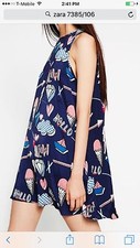 ZARA PRINTED FLOUNCE DRESS NAVY BLUE XS 7385/106 Ice Cream Heart Diamond