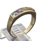 925 Silver  Vintage Square Multi Color Topaz Solid Band Ring Sz 7  RG27124