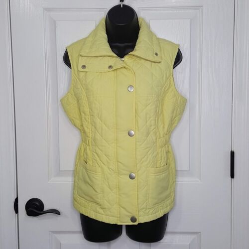 Quilted Puffy Puffer Vest Full Zip Womens Medium Yellow Jacket Peck & Peck