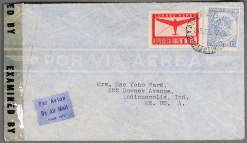 Mayfairstamps Argentina 1943 to US Indianapolis IN Censored WWII Airmail Cover a