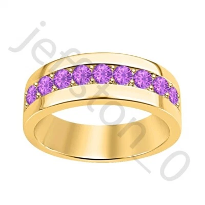 0.45 Ctw Lab Created Amethyst 14K Yellow Gold Plated Wedding Band Men's Ring - Image 1 of 4