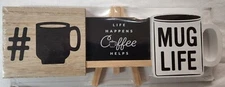 New- Coffee Themed Mini Sign Set- 3 Wood Signs- Approx 3"- 4" h - Cafe Decor