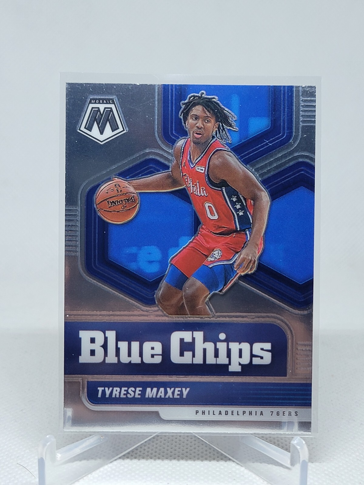 Tyrese Maxey Rookie 2020-21 Panini Mosaic Blue Chips #8 76ers RC E9C