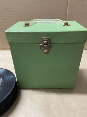 ヴィンテージ　レコードケース Vintage 45-RPM Vinyl Record Storage Case – Green W/ Approx 25