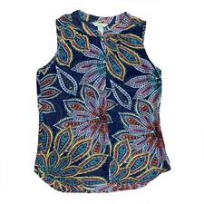 Banana Republic Sheer Sleeveless Blue Blouse Petite XS Floral Button Up
