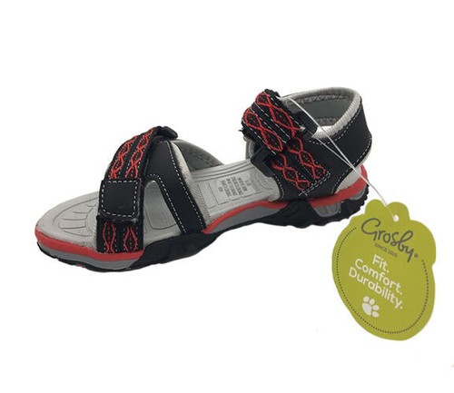 Boys Youth Shoes Grosby Nash Black/Red Surf Sandals Easy Clean Adjustable - Picture 2 of 6