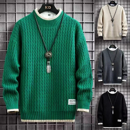 Winter Turtleneck Pullover Patchwork Sweater Men Tops Knitted Christmas Jumper - Picture 2 of 20