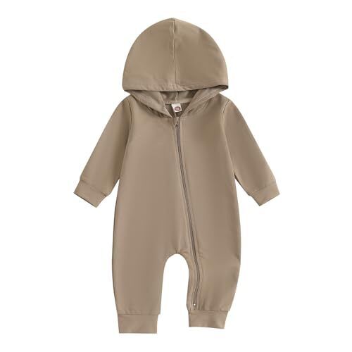 Baby Boy Girl Fall Romper Long Sleeve Dinosaur Zipper Hooded Newborn Coffee