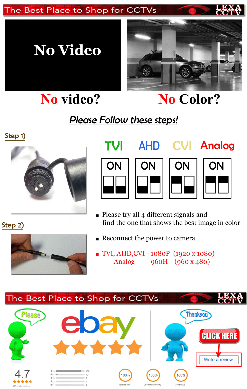LEXAcctv 4in1 HD 2MP 1080P 3.6mm TVI AHD CVI Analog CCTV  Night Lens Dome Camera
