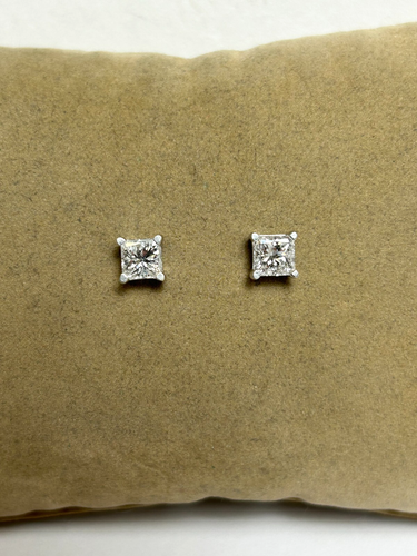 14K WHITE GOLD 1.5 CT TW PRINCESS-CUT NATURAL DIAMOND SOLITAIRE STUD EARRINGS - Picture 2 of 24