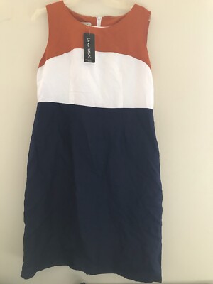 LINO USA 55% Linen NWT color block summer dress orange white blue Slip Underneat | eBay LINO USA 55% Linen NWT color block summer dress orange white blue Slip Underneat | eBay