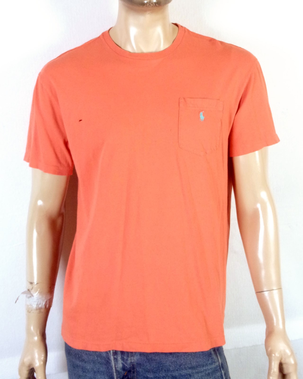 T shirt vintage anni 90 Polo Ralph Lauren burrosa morbida brillante arancione fluo tasca pony M