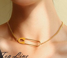 Women Girl Gold Pin Titanium Stainless Steel Choker Pendant Necklace 13-15"