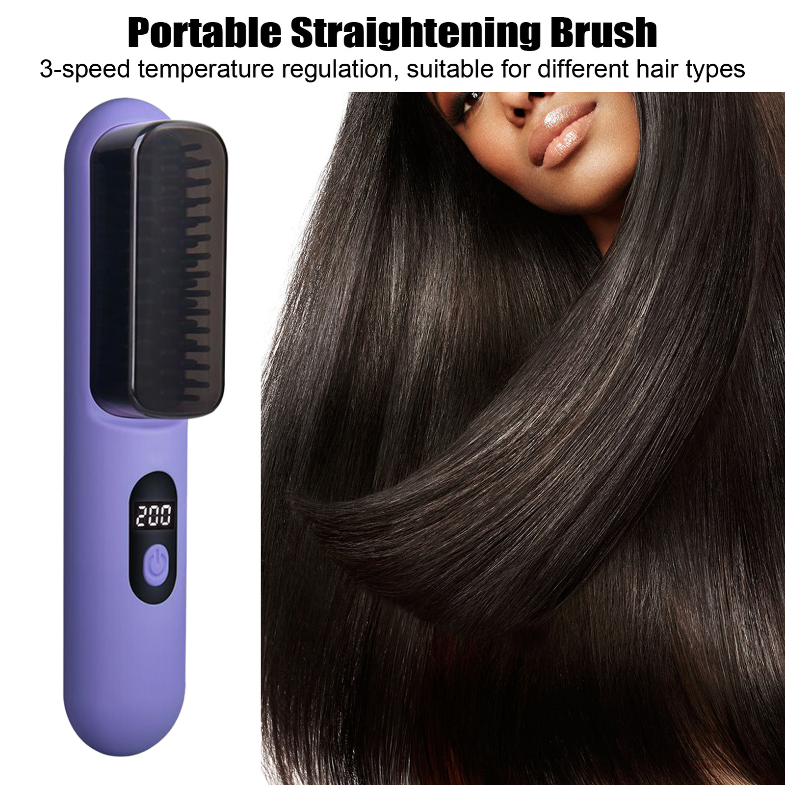 USB Hair Straightener Brush - 3-in-1 Hot Comb for Curling & Styling Wireless Tool-image