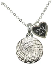 Custom Volleyball Crystal Silver Necklace Jewelry Jersey Numbers 50-99 Available