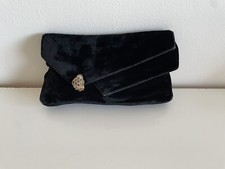 Vintage Garay Black Velveteen Clutch Purse 9" X 5 X 1" Rhinestone Clasp