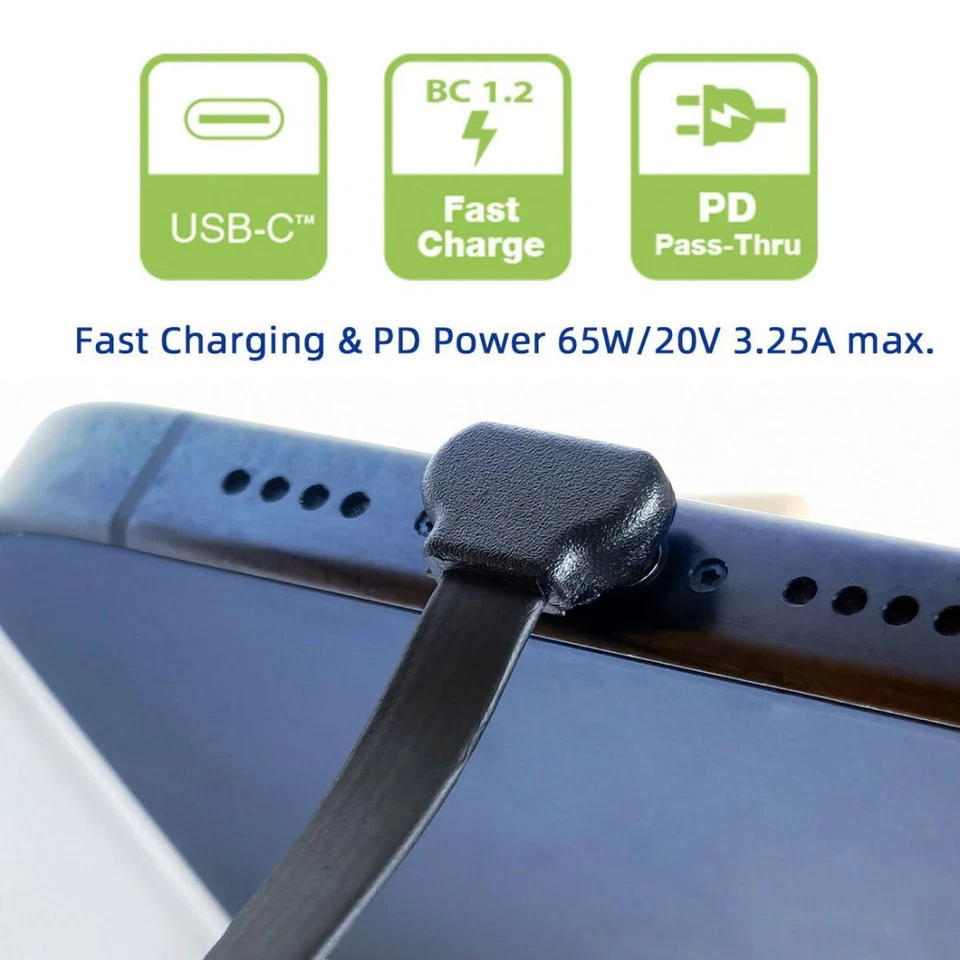 USB C Short Flat 90 Degree Angled PD 65W Fast Charge Data Extension Cable 70MM - Image 2 of 4