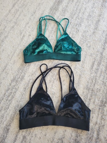 NWOT LOT of 2 Black Green Victoria's Secret PINK Velvet Triangle Bralette XS NEW - Picture 3 of 10