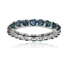 Sterling Silver London Blue Topaz 3mm Round-cut Eternity Band Ring, Size 8