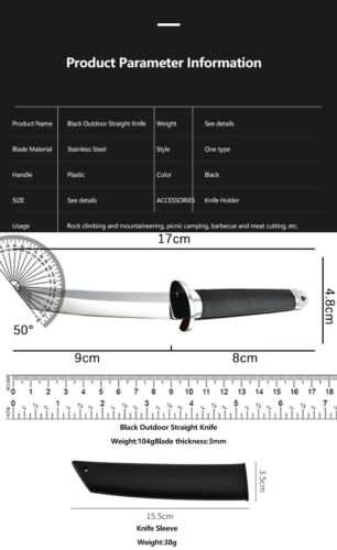 Tanto Point Messer Mini Katana Feststehende Klinge Jagd Survival Camp Edelstahl - Bild 13 von 24