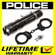 POLICE Stun Gun Flashlight Rechargeable Metal M12 Black Steel Handcuffs Combo