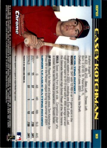 2002 BOWMAN CHROME DRAFT PICKS - RC #BDP101 CASEY KOTCHMAN ANAHEIM ANGELS - Picture 2 of 2