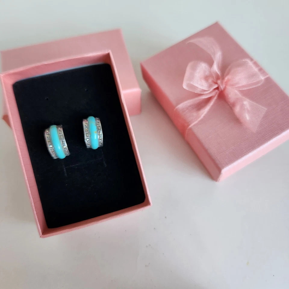 Pendientes J-Hoop turquesa y marcasita en plata de ley Foto 4 de 4