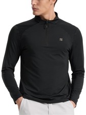 Mens Quarter Zip Pullover Fitted Long Sleeve Mock Neck Moisture Wicking Quick...