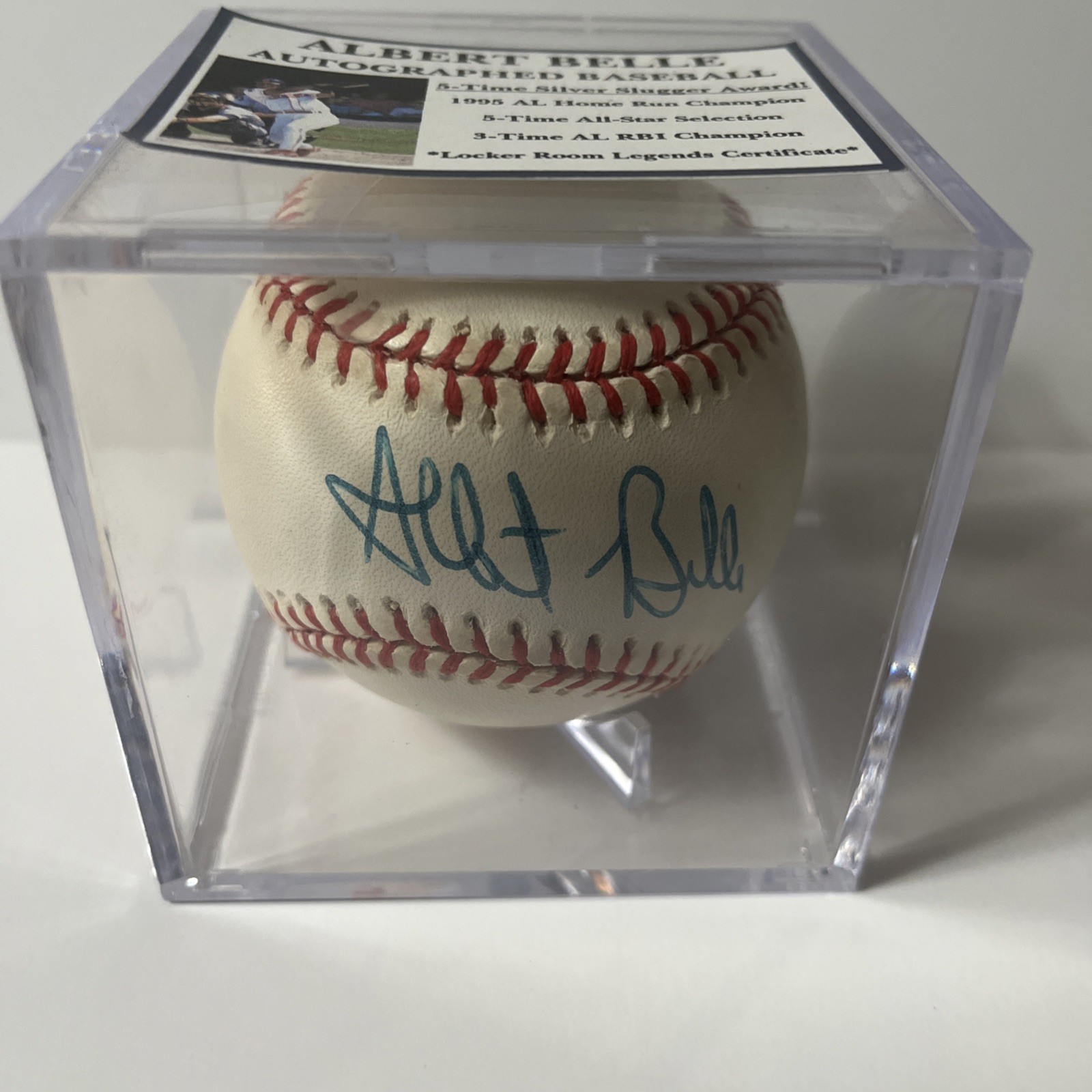 Albert Belle Autographed Rawlings MLBO AL Baseball Gene Budig-President 
