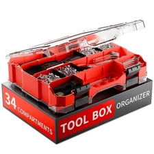 34 Compartments Tool Box Organizer Small Parts Storage with Removable Dividers