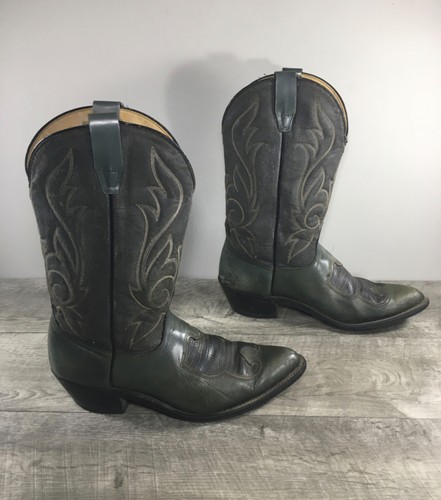 Laredo Pea Green Distressed Leather Cowboy Western Pull On Men's Boots 10.5 Vtg