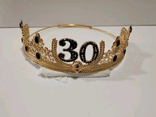 Gold And Black 30th Birthday Crown Adjustable Band Decor Tiara Heavy Duty Onyx