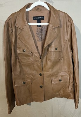 LANE BRYANT Camel Leather VINTAGE Blazer Jacket Women s 18/20