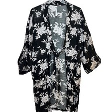 Spiritual Gangster Maya Robe Kimono Cover Up Women's One Size Black Floral
