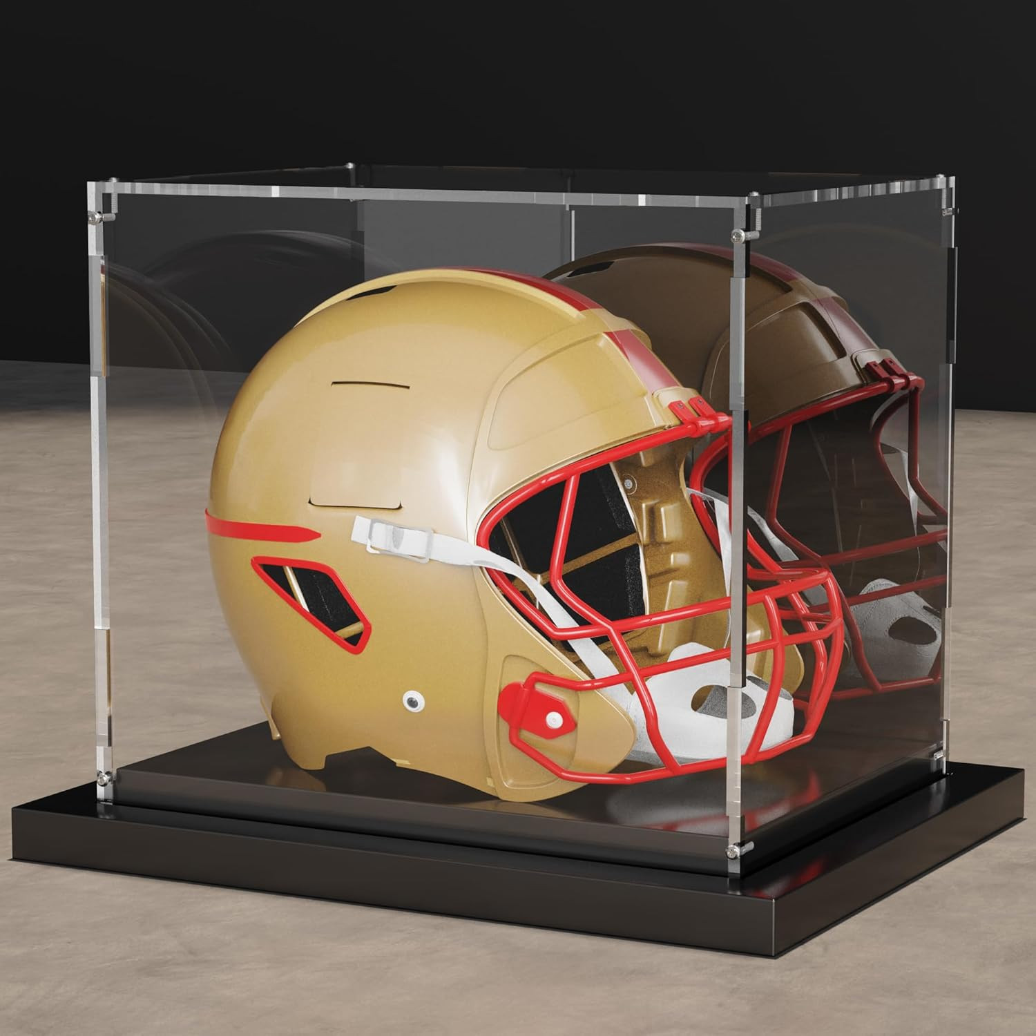 Display Case With Mirror And Black Metal Grooved Base Clear 