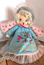 Vintage 70s Angel topper cover doll Jeweled Sequin Kitschy Christmas decor (H2)
