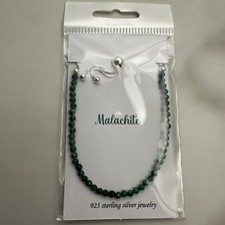 Malachite Gemstone Faceted Beaded Adjustable Bracelet 925 Sterling Silver