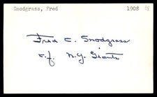 Fred Snodgrass Giants Braves Baseball Signed Index Card Auto *CA1981