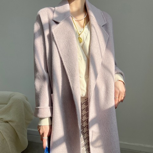 Langer Damen-Trenchcoat Mantel doppelseitig Wolle Reverskragen Herbst Winter Gr. - Bild 11 von 31